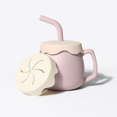 Boopkin Mug Silicone Baby Sippy Cup with Straw (Pink)