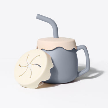 Boopkin Mug Silicone Baby Sippy Cup with Straw (Blue)
