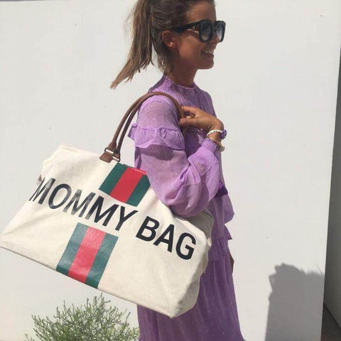 Mommy Bag Stripes Diaper Bag - Limited Edition Off White With Green/Red Stripe